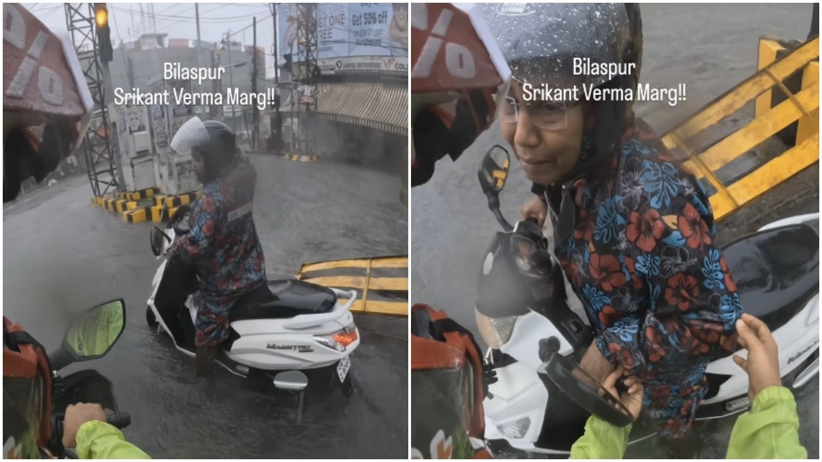 Chhattisgarh man spots woman stuck on flooded road with scooter, here's what he did