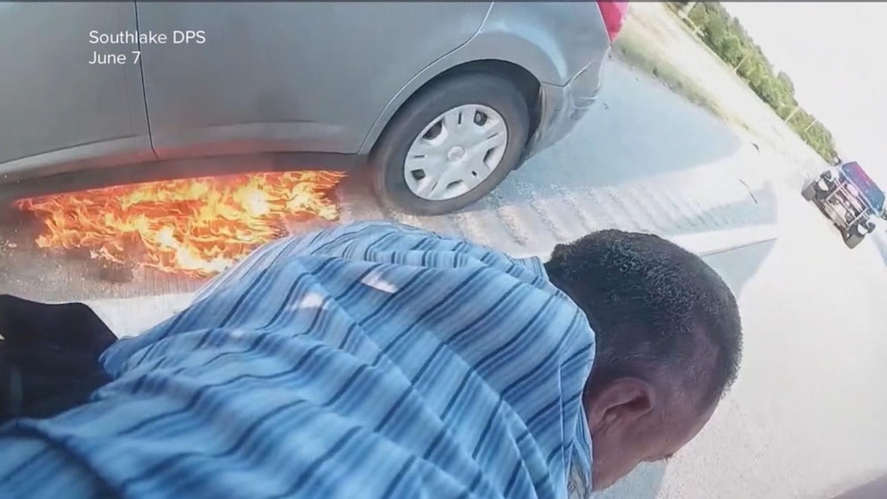 WATCH: Texas officer races to save man from burning car