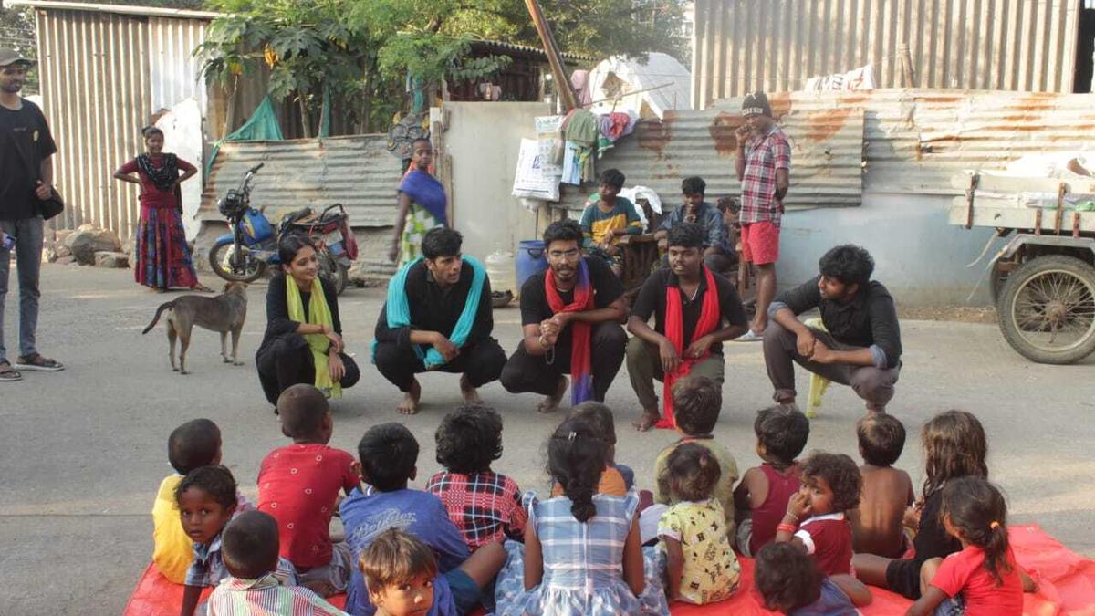 Children from Narikurava community in Pallavaram as ‘commentators’ in a puppetry production on environmental degradation