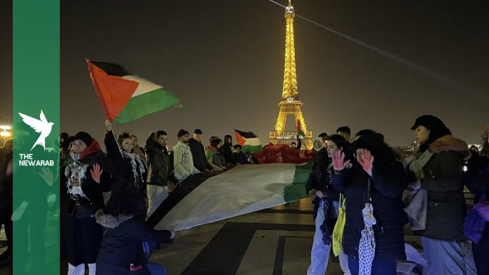 Activists project Marwan Barghouti near Eiffel Tower