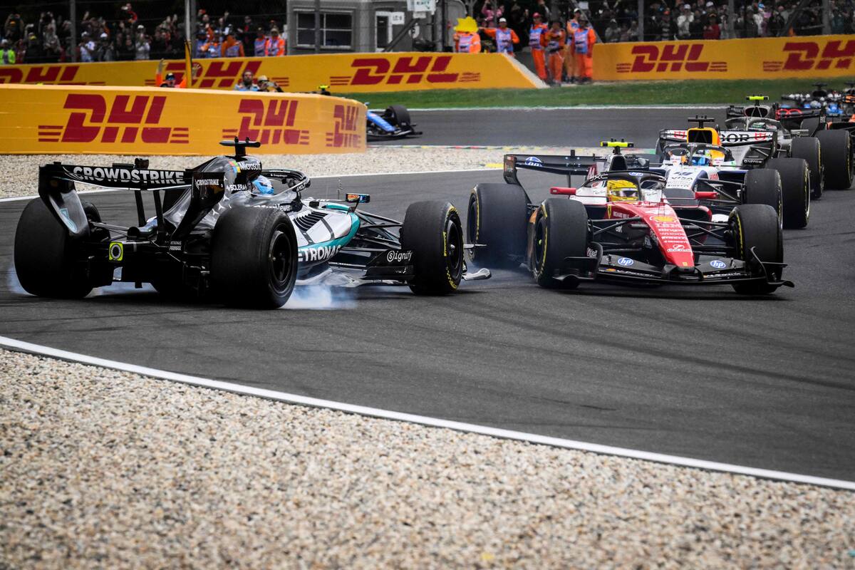 La accidentada largada en el GP de Bélgica: George Russell quedó afuera tras un toque con Hamilton