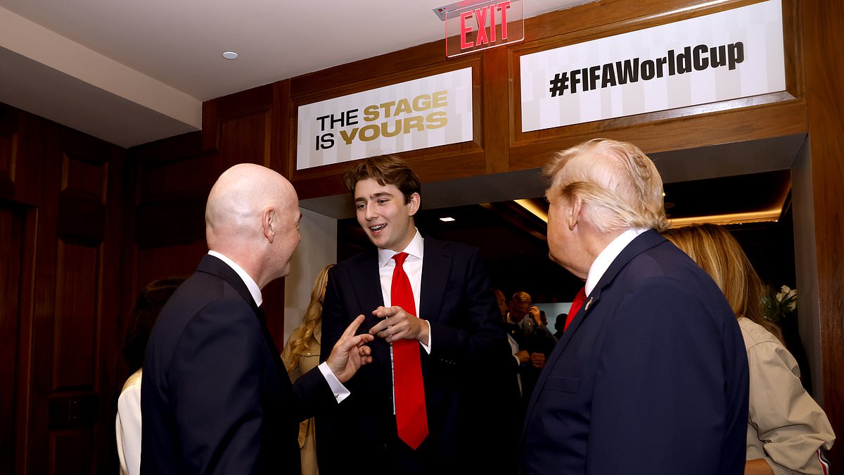 Soccer lover Barron Trump makes rare appearance next to his father as he towers over stadium of packed World Cup final fans