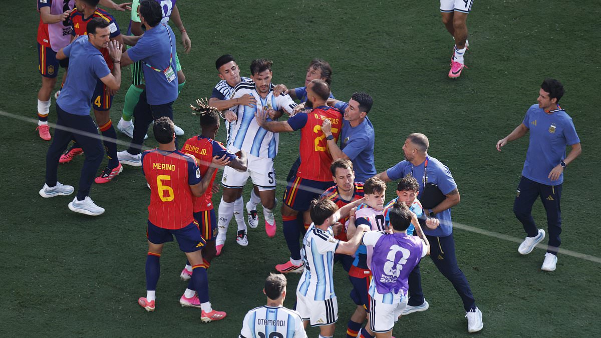 World Cup final descends into violence at full-time whistle as Spain and Argentina players clash in ugly scenes