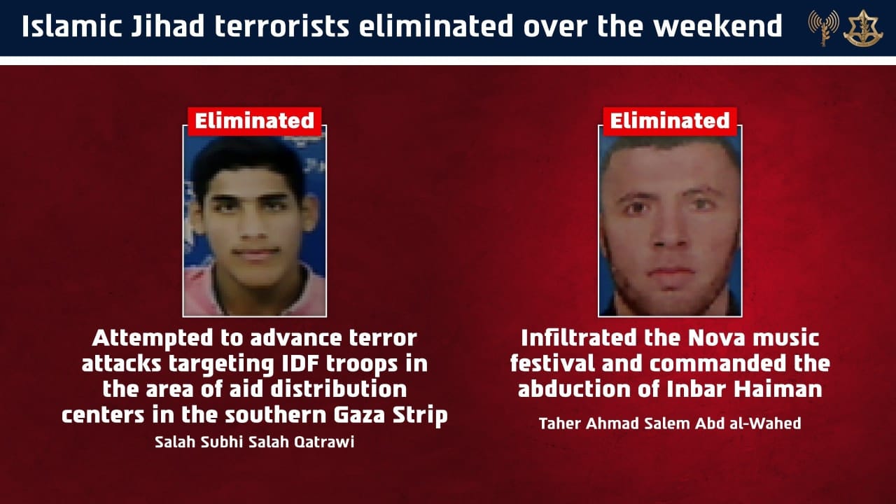 IDF kills two PIJ terrorists, one of whom commanded Inbar Hayman's abduction at Nova festival
